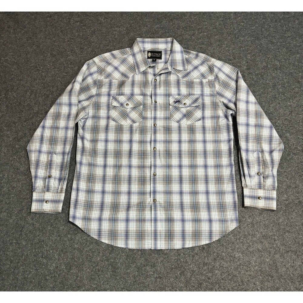 Outback Trading Company Button Shirt Size XL Pearl Snap Plaid